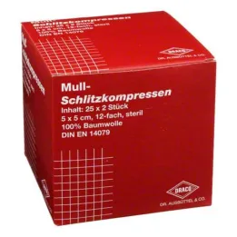Slit compresses gauze 5x5cm, 25x2 pieces