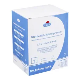 SCHLITZKOMPRESSEN 7.5x7.5 cm sterile 8-fold, 25X2 pcs