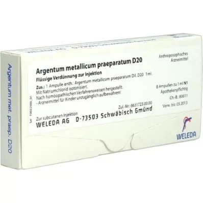 ARGENTUM METALLICUM praeparatum D 20 Ampullen, 8 St