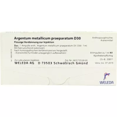 ARGENTUM METALLICUM praeparatum D 30 Ampullen, 8 St