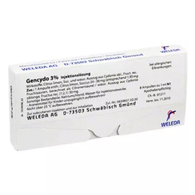 GENCYDO 3% solution for injection, 8 pcs