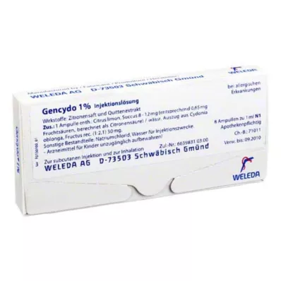 GENCYDO 1% injection solution, 8 pcs