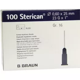 STERICAN cannulas Luer-Lok 0.60x25 mm gr.16 blue, 100 pcs