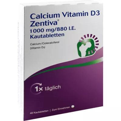 CALCIUM VITAMIN D3 Zentiva 1000 mg/880 IU Kautab, 48 pcs