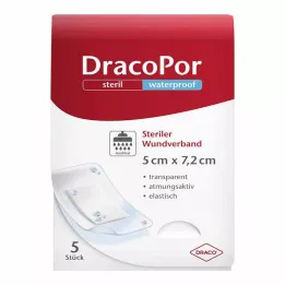 DRACOPOR waterproof wound dressing 5x7.2 cm sterile, 5 pcs