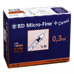BD MICRO-FINE+ insulin syringe 0.3 ml U100 0.3x8 mm, 100 pcs