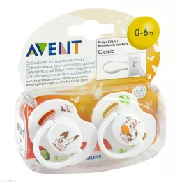 AVENT Soothers 0-6 months animal motifs,pcs