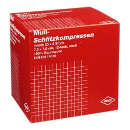 Slit compresses gauze 7.5x7, 25x2 pieces