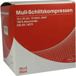 Slit compresses gauze 10x10, 25x2 pieces