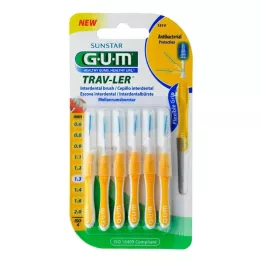 GUM TRAV-LER 1.3mm fir yellow Interdental+6 caps, 6 pcs