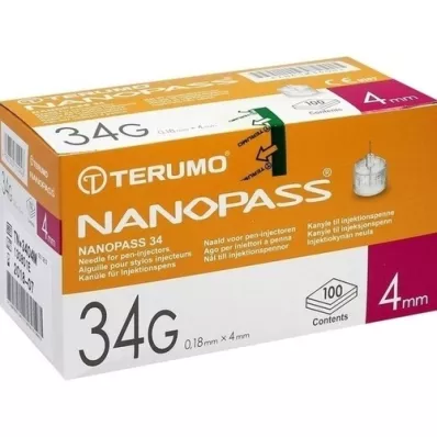 TERUMO NANOPASS 34 pen cannula 34 g 0.18x4 mm, 100 pcs
