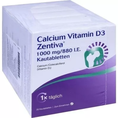 CALCIUM VITAMIN D3 Zentiva 1000 mg/880 I.E. Kauab, 100 pcs