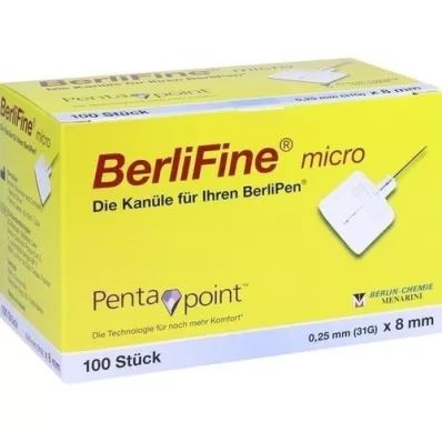 BERLIFINE Micro cannula 0.25x8 mm, 100 pcs