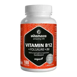 VITAMIN B12 1000 µg υψηλής δόσης + B9 + B6 vegan δισκία, 180 τεμ