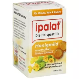 IPALAT Throat pastilles honey mild without menthol sugar free, 40 pcs