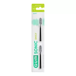 GUM SONIC DAILY Replacement brush heads Black, 2 pcs
