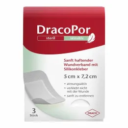 Dracopor sensitive 5x7.2 cm sterile with silicone adhesive, 3 pcs