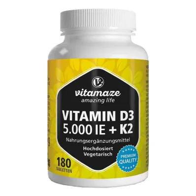 Vitamin D3 K2 5000 IU / 100 µg high-dose tablets, 180 pieces
